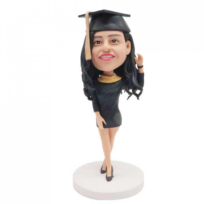 Custom Female Graduation Bobbleheads In Black Dress