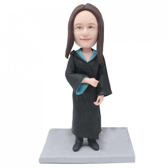 Custom Female Graduation Bobbleheads In Black Gown