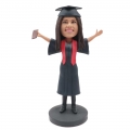 Custom Female Graduation Bobbleheads In Black Gown With Red Ribbons