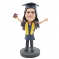 Custom Female Graduation Bobbleheads In Black Gown With Yellow Ribbons