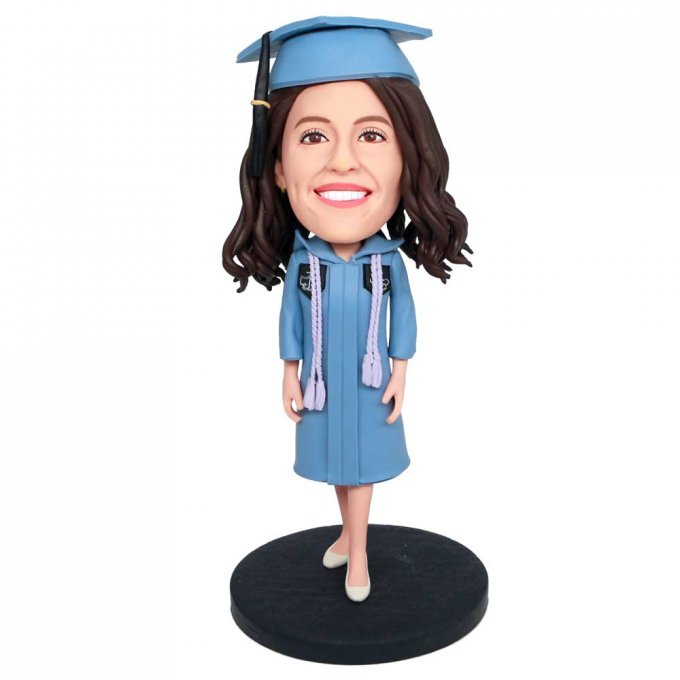 Custom Female Graduation Bobbleheads In Blue Gown