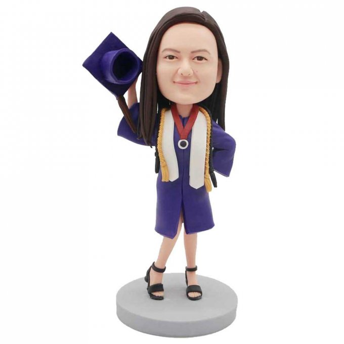 Custom Female Graduation Bobbleheads In Purple Gown