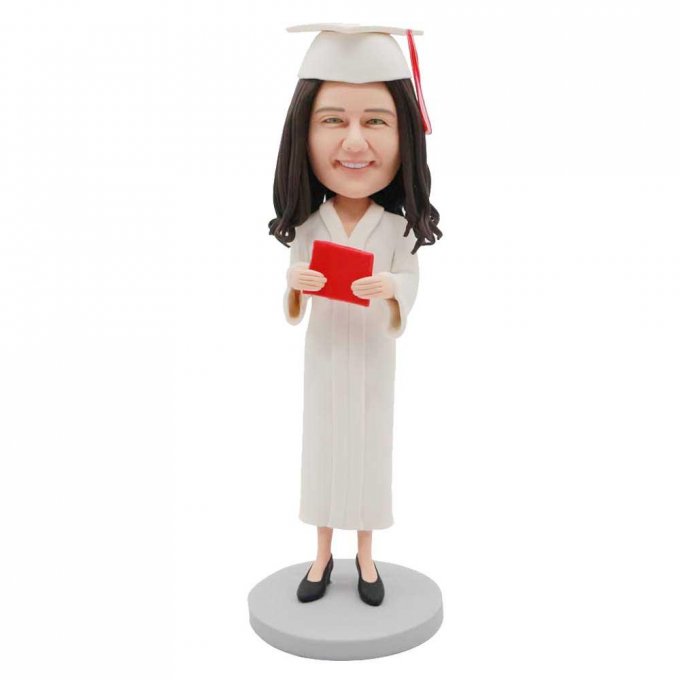 Custom Female Graduation Bobbleheads In White Gown