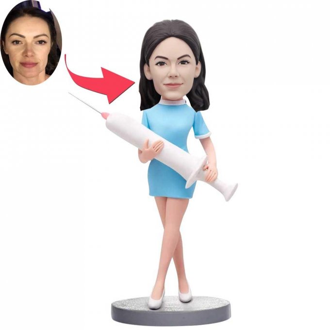 Custom Female Nurse Bobbleheads Holding A Syringe