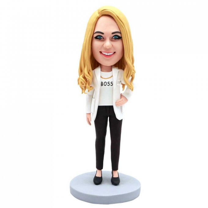 Custom Female Office Boss Bobbleheads In White Blazer