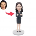 Custom Female Office Manager Best Boss Bobbleheads In Black Suit Skirt