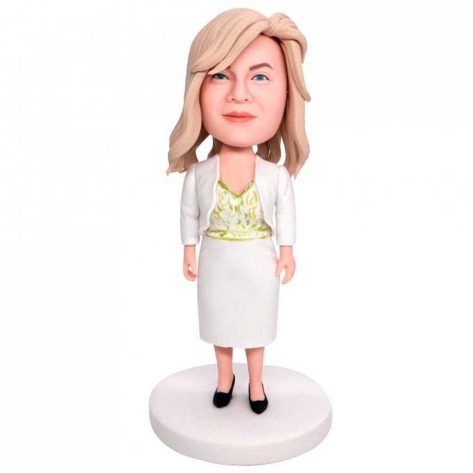 Custom Female Office Staff Bobbleheads In White Suit Skirt