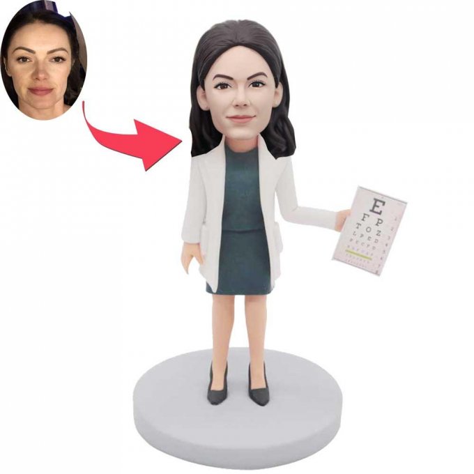 Custom Female Optometrist Bobbleheads With Eye Chart