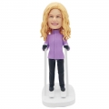 Custom Female Skier Bobbleheads In Purple Coat