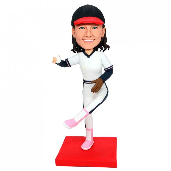 Custom Female Softball Player Bobbleheads In White Sports Clothes