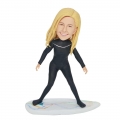 Custom Female Surfer Bobbleheads In Black Tights With Surfboard