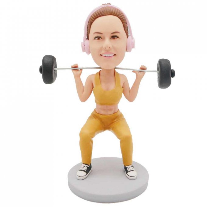 Custom Female Weight Lifter Bobbleheads In Yellow Gym Clothes