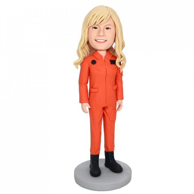 Custom Female Worker Bobbleheads In Orange Tooling