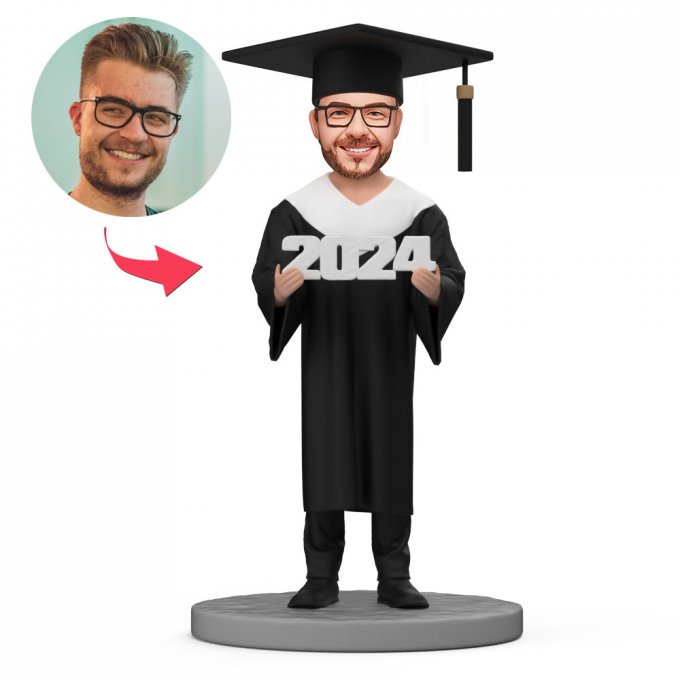 Custom Graduation Bobbleheads Man in Bachelor Cap with Engraved Text