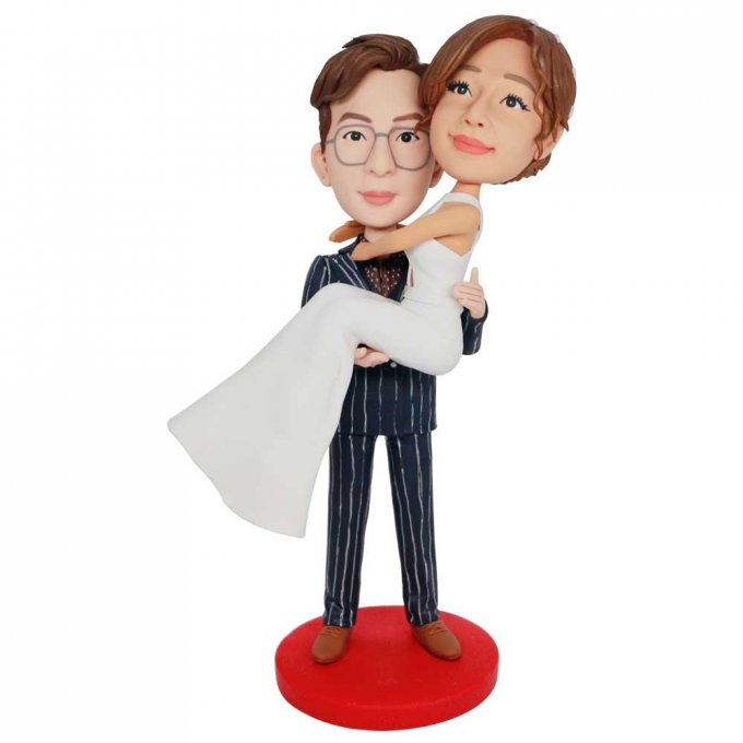 Custom Groom Hugging Bride Wedding Bobbleheads