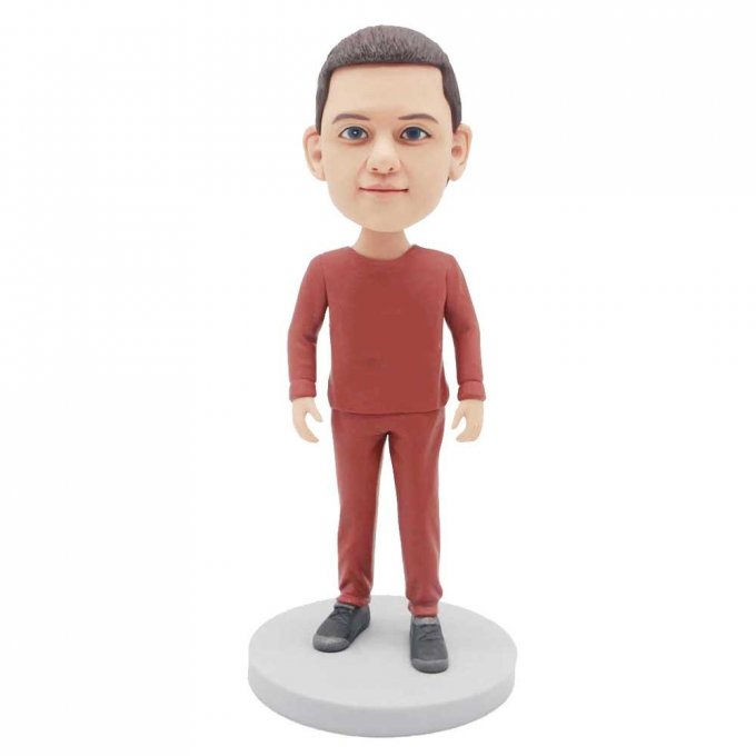 Custom Handsome Boy Bobbleheads In Maroon Casual Suit