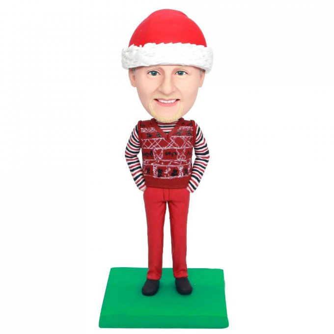 Custom Handsome Christmas Male Bobbleheads In Christmas Sweater