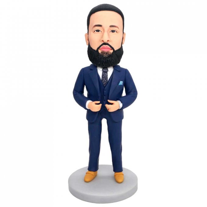 Custom Handsome Male Boss Bobbleheads In Dark Blue Suit