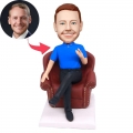 Custom Handsome Male Boss Bobbleheads Sitting On Sofa Holding A Cigarette