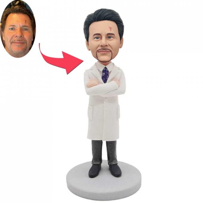 Custom Handsome Male Doctor Bobbleheads In White Coat