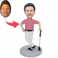 Custom Handsome Male Golfer Bobbleheads In Pink T-shirt