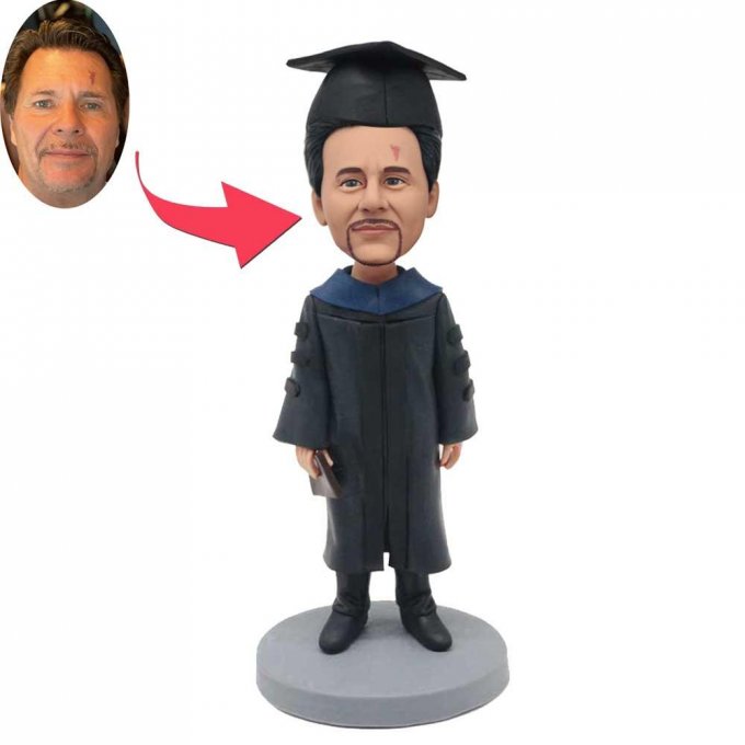 Custom Handsome Male Graduation Bobbleheads In Black Bachelor Uniform