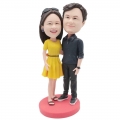 Custom Happy Couple Bobbleheads In Yellow Dress And Black Shirt