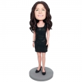 Custom Happy Female Bobbleheads In Black Tight Skirt