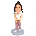 Custom Happy Female Bobbleheads In White Vest And Coat