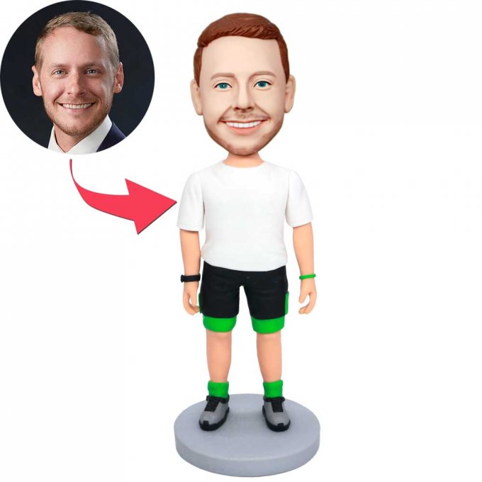 Custom Happy Male Bobbleheads In White T-shirt