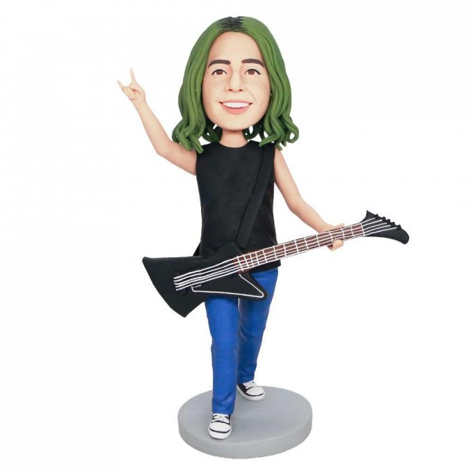 Custom Happy Male Rock Singer Bobbleheads Holding Electric Guitar