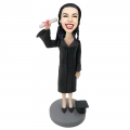 Custom Happy Top College Female Graduation Bobbleheads In Black Gown