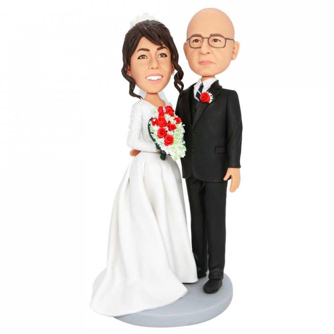 Custom Happy Wedding Bobbleheads Bride Holding Beautiful Bouquet