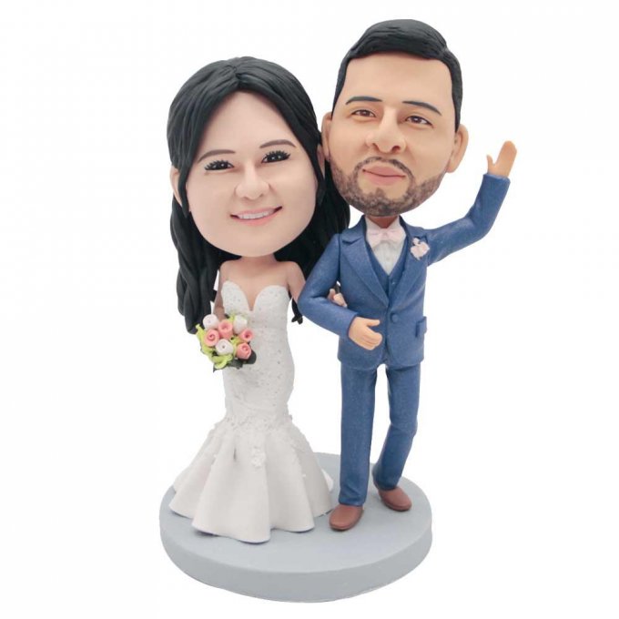 Custom Happy Wedding Bobbleheads In Mermaid Dress And Suit