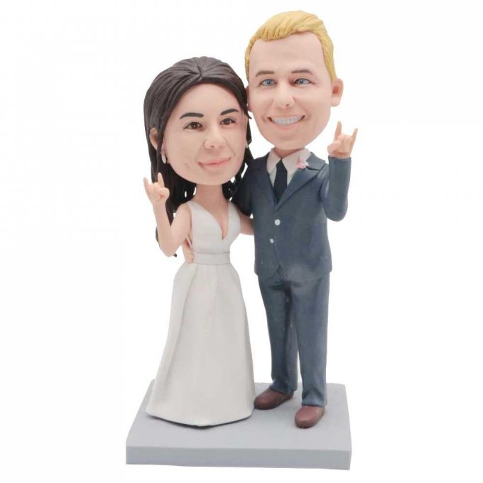 Custom Happy Wedding Bobbleheads Making The Love Gesture