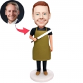 Custom Housework Male Bobbleheads In Green Apron Holding A Knife