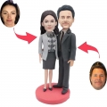 Custom Hugging Office Couple Bobbleheads In Business Suit