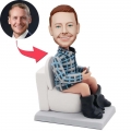 Custom Humorous Male Bobbleheads In Plaid Shirt On The Toilet