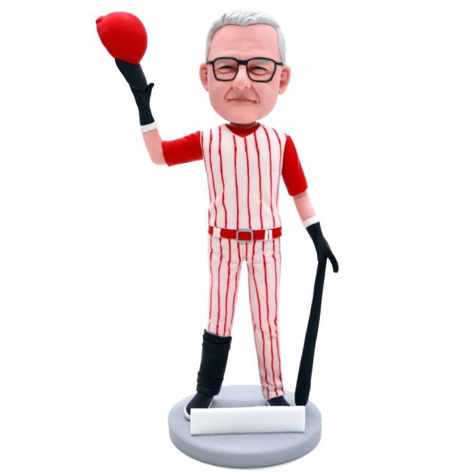 Custom Male Baseball Player Bobbleheads In Professional Sportswear Cheering For Win