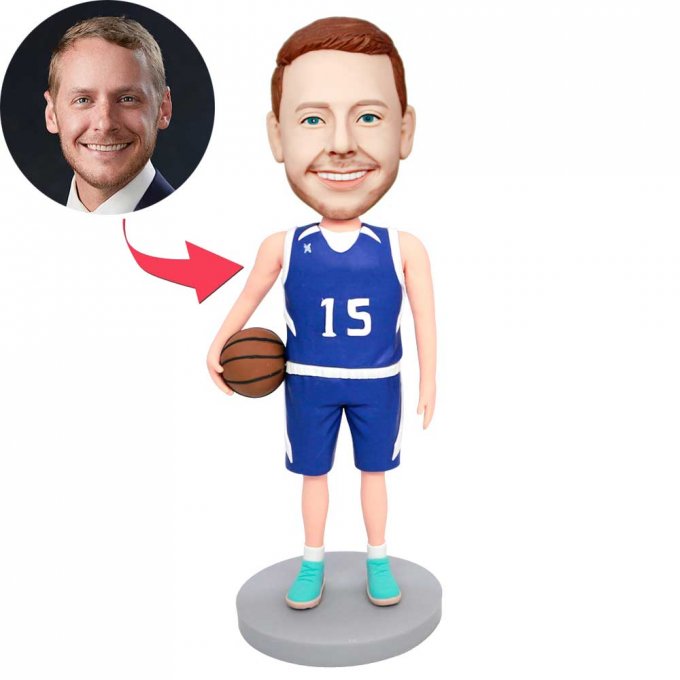 Custom Male Basketball Player Bobbleheads In Blue Sportswear