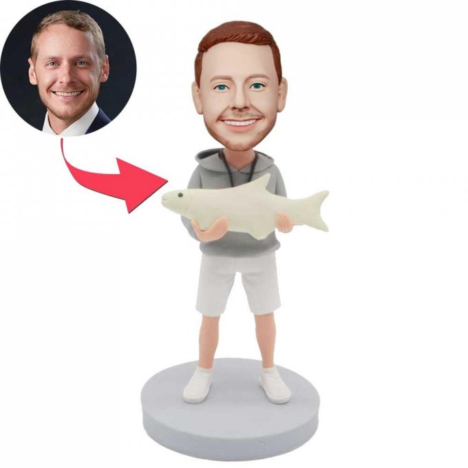 Custom Male Bobbleheads Holding A Fish