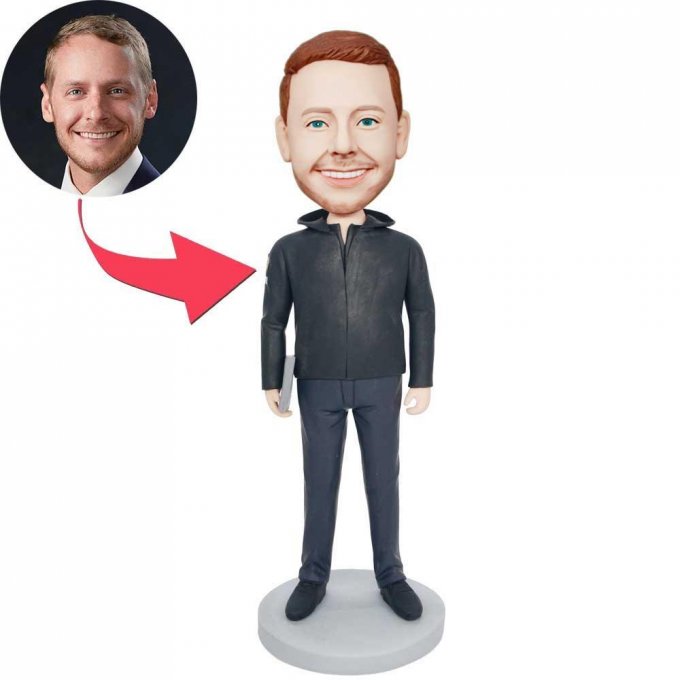 Custom Male Bobbleheads In Black Coat