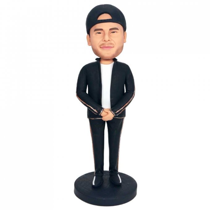 Custom Male Bobbleheads In Black Sports Suit