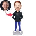 Custom Male Bobbleheads In Black Sweater