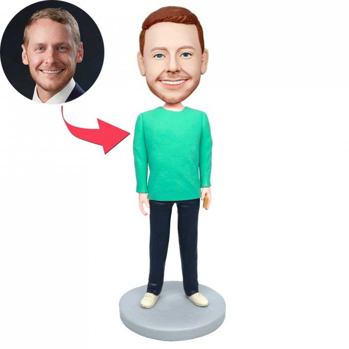 Custom Male Bobbleheads In Green T-shirt