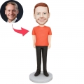 Custom Male Bobbleheads In Orange T-Shirt