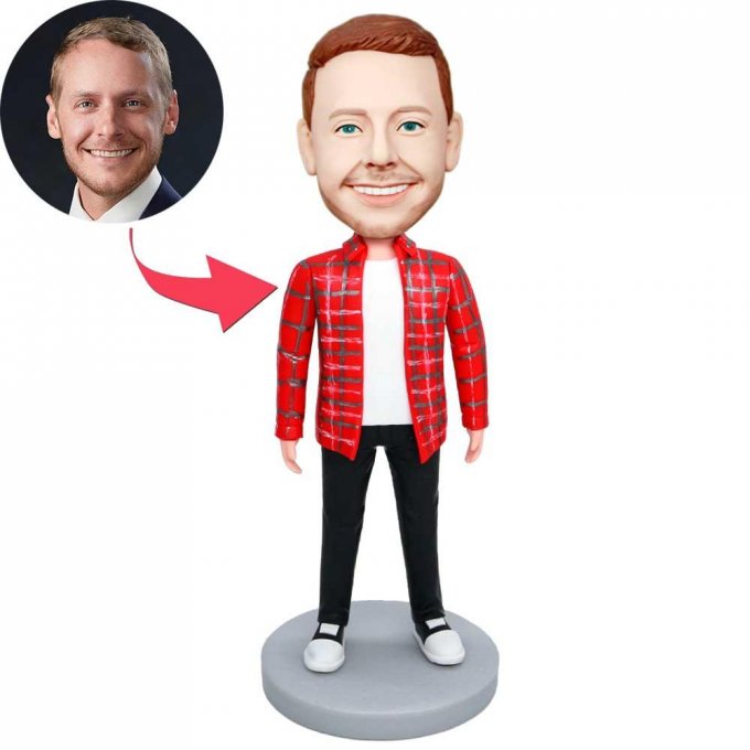 Custom Male Bobbleheads In Red Plaid Shirt