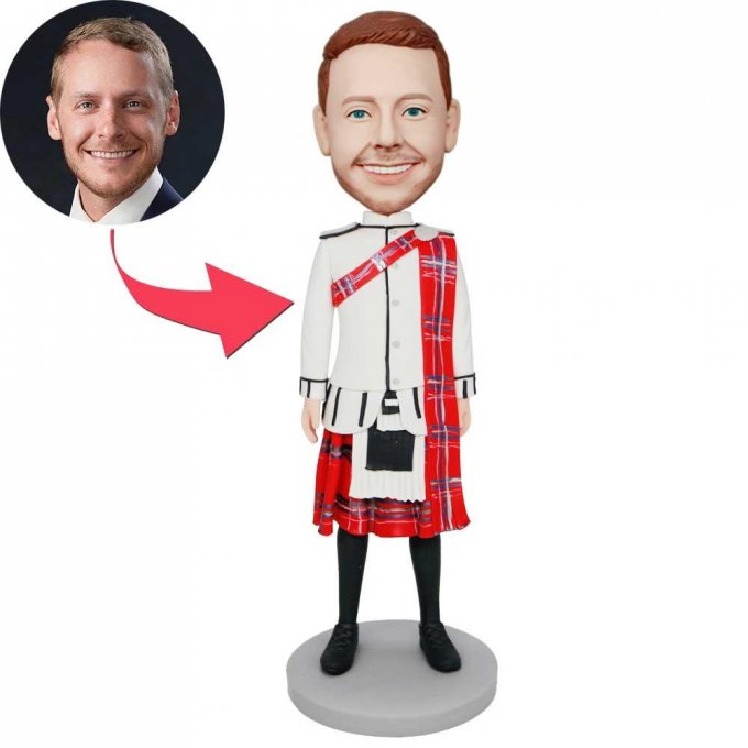 Custom Male Bobbleheads In Red Scottish Dress