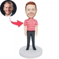 Custom Male Bobbleheads In Red Striped Short Sleeves