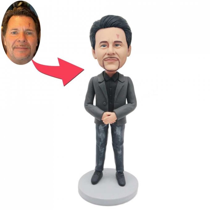 Custom Male Boss Bobbleheads In Blazer And Jeans